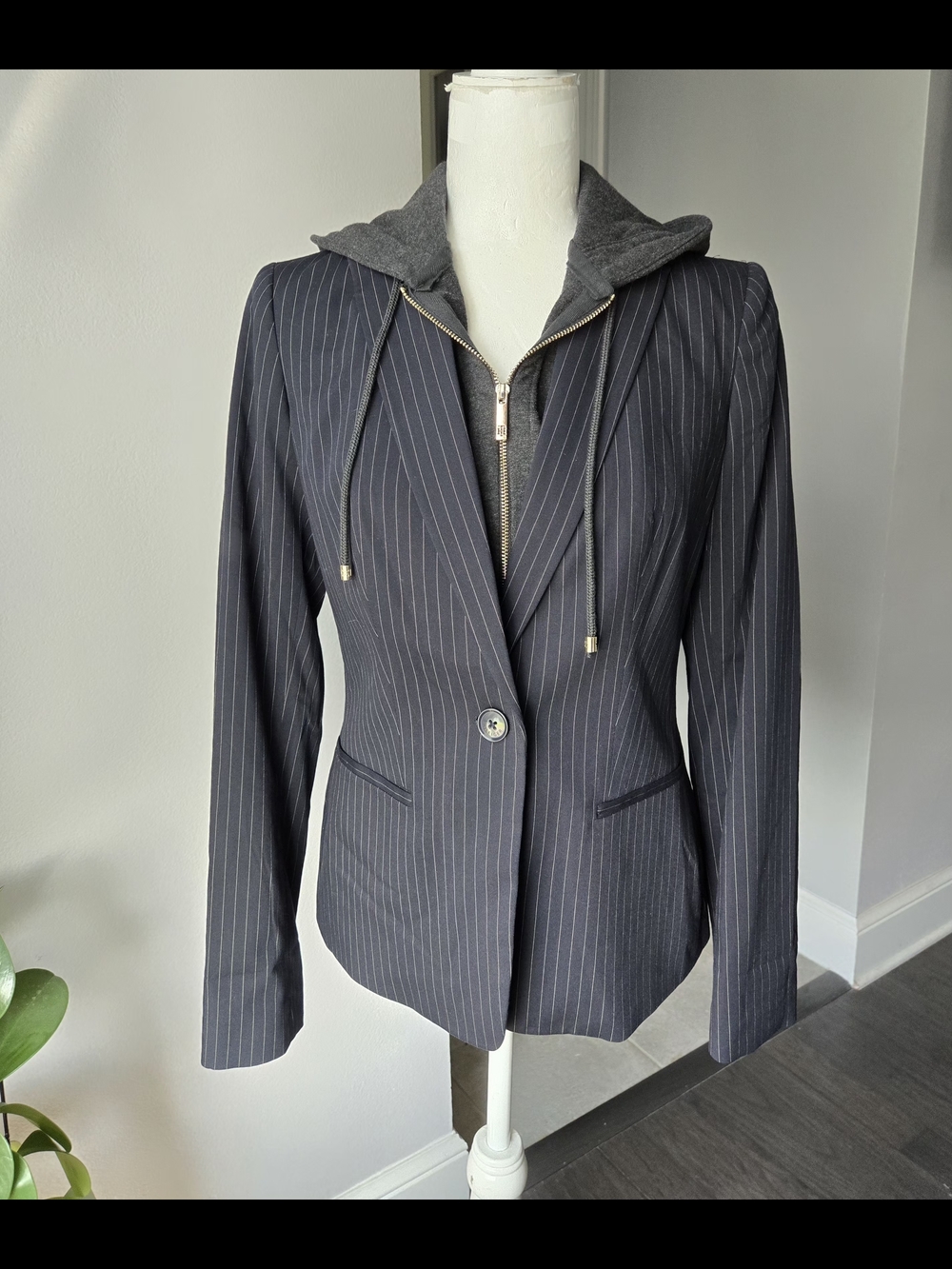 Tommy Hilfiger // Pinstripe Hooded Blazer – Dark Academia Aesthetic – Size 2